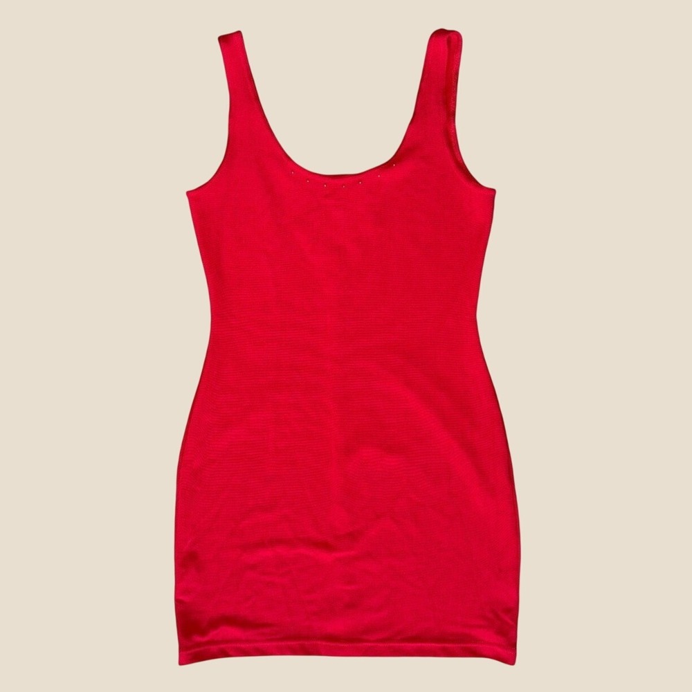 PG Collections Ginger Bort Red Ribbed Bodycon Mini Dress Rhinestone Size 10